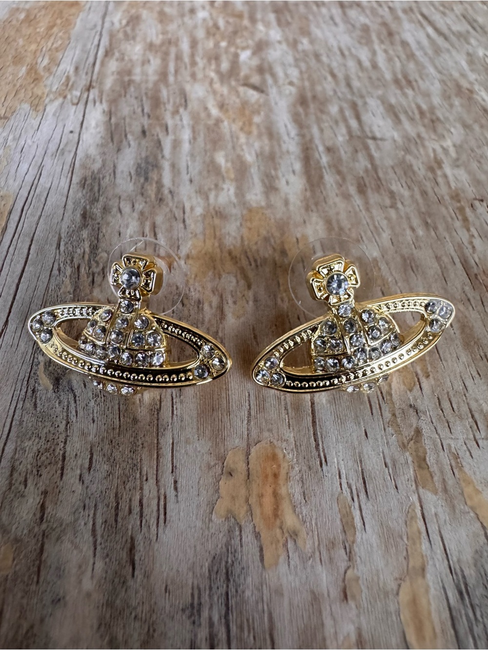 Vivienne Westwood Gold and Clear Crystal Orb Earrings